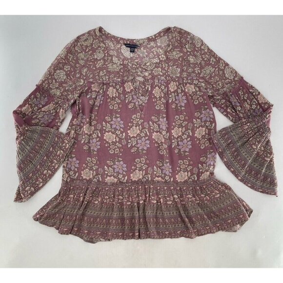 American Eagle Floral Mixed Print Boho Peasant Flowy Blouse Sz S Hippie, Relaxed - Picture 3 of 12